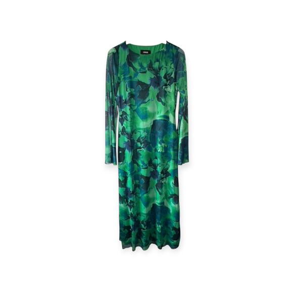 CIder Green Mesh Boat Neck Floral Maxi Dress Women's Size Large - Picture 1 of 8